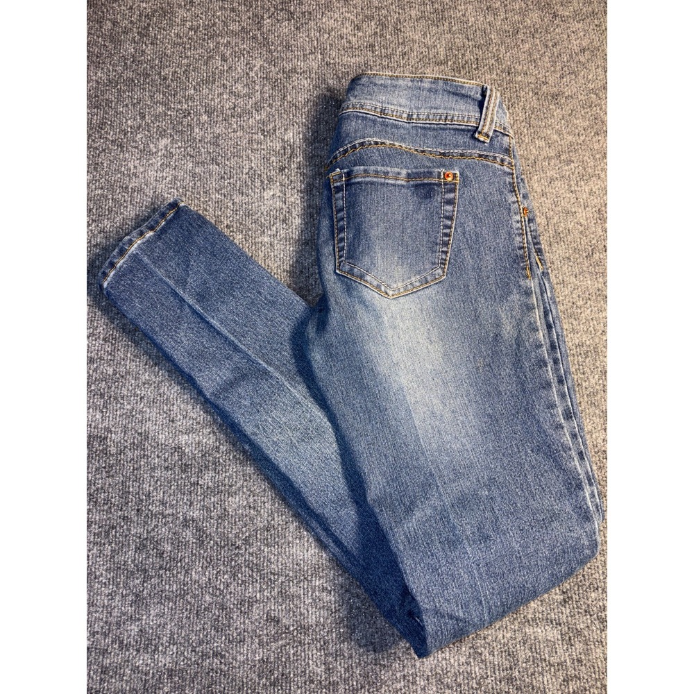 SP Classic Jeans Womens 5 Blue Denim Medium Wash Whiskered Skinny Leg Streetwear